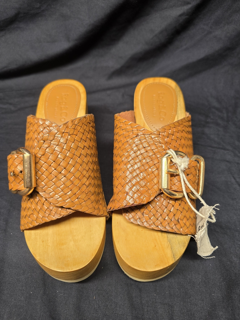 NWT Rag & Co YORUBA Braided Genuine Leather Wooden Clog Sandals Tan Size 6
